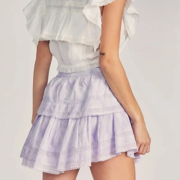LoveShackFancy Purple Ruffle Mini Skirt